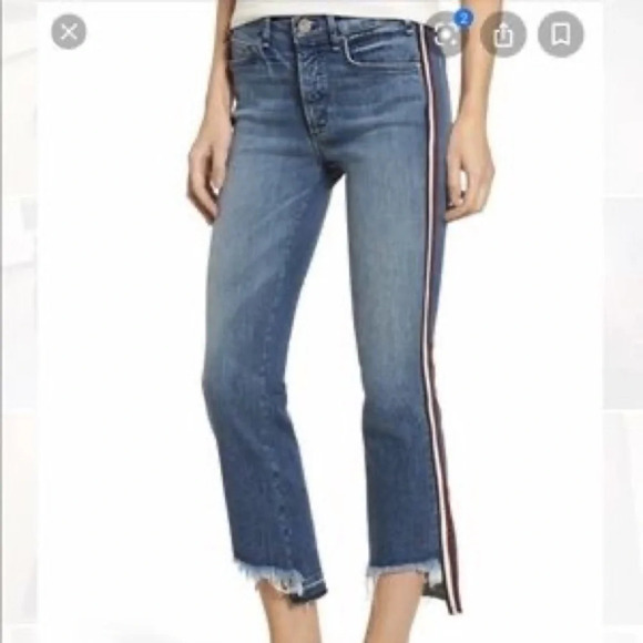 McGuire Ibiza Side Stripe Button Fly Step Hem Cropped Jeans - Size 26 - Picture 1 of 9
